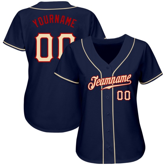 Maglia da baseball blu navy personalizzata crema-rosso autentica città Maglia da baseball blu navy personalizzata crema-rosso autentica città