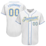 Maglia da baseball personalizzata bianca leggera, autentica, blu-oro Maglia da baseball personalizzata bianca leggera, autentica, blu-oro