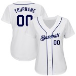 Maglia da baseball autentica bianca blu navy personalizzata Maglia da baseball autentica bianca blu navy personalizzata