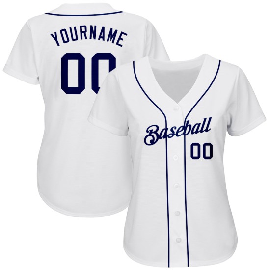 Maglia da baseball autentica bianca blu navy personalizzata Maglia da baseball autentica bianca blu navy personalizzata