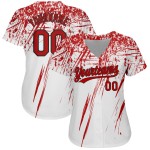 Maglia da baseball personalizzata autentica, rossa e nera, con motivo 3D, bianca Maglia da baseball personalizzata autentica, rossa e nera, con motivo 3D, bianca