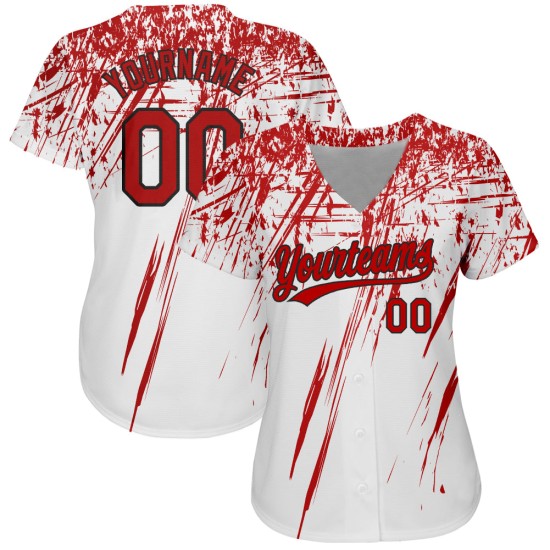 Maglia da baseball personalizzata autentica, rossa e nera, con motivo 3D, bianca Maglia da baseball personalizzata autentica, rossa e nera, con motivo 3D, bianca