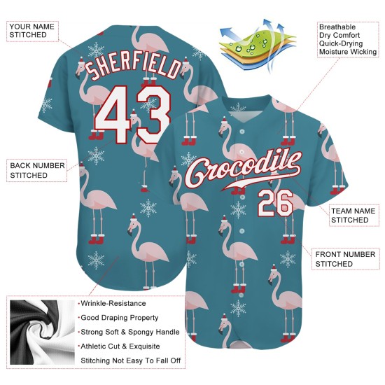 Maglia da baseball autentica, bianca e rossa, 3D, personalizzata per Natale Maglia da baseball autentica, bianca e rossa, 3D, personalizzata per Natale