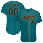 Maglia da baseball a righe nere, oro e verde acqua personalizzata, autentica, da uomo Maglia da baseball a righe nere, oro e verde acqua personalizzata, autentica, da uomo