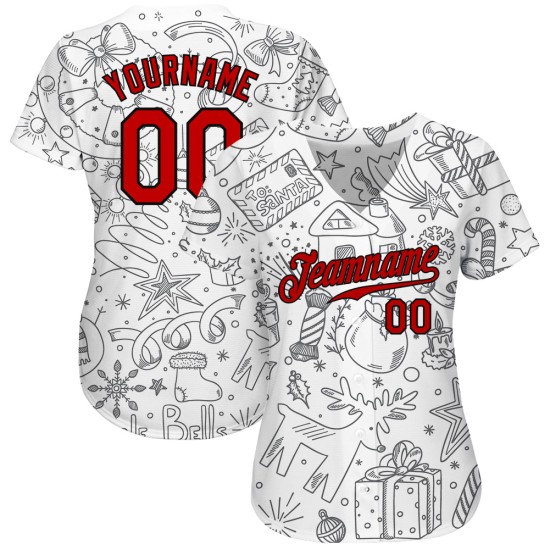Maglia da baseball natalizia autentica grigia 3D rossa e nera personalizzata Maglia da baseball natalizia autentica grigia 3D rossa e nera personalizzata