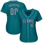 Maglia da baseball autentica personalizzata, colore verde acqua, grigio-blu navy Maglia da baseball autentica personalizzata, colore verde acqua, grigio-blu navy