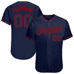 Maglia da baseball blu navy-rossa personalizzata, autentica blu navy Maglia da baseball blu navy-rossa personalizzata, autentica blu navy
