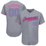 Maglia da baseball autentica personalizzata, blu-rosa e grigia leggera Maglia da baseball autentica personalizzata, blu-rosa e grigia leggera
