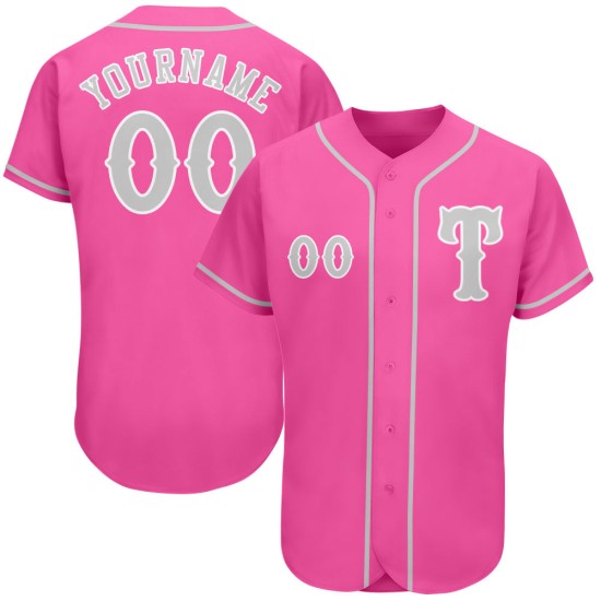 Maglia da baseball rosa grigio-bianca autentica personalizzata Maglia da baseball rosa grigio-bianca autentica personalizzata