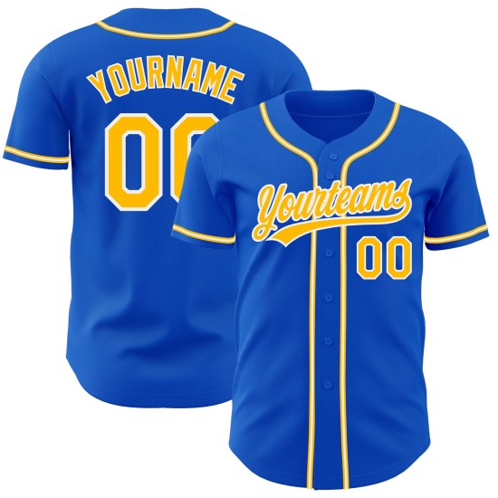 Maglia da baseball Thunder Blue Custom Autentica Oro-Bianco Maglia da baseball Thunder Blue Custom Autentica Oro-Bianco