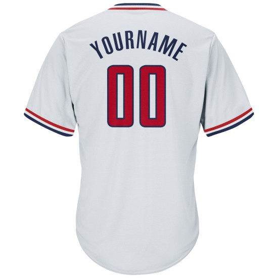 Maglia retrò a coste, autentica maglia da baseball personalizzata, bianca, rossa e blu navy Maglia retrò a coste, autentica maglia da baseball personalizzata, bianca, rossa e blu navy