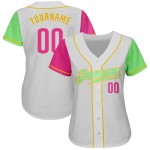 Maglia da baseball personalizzata autentica color verde-oro "Pisello rosa due bianco" Maglia da baseball personalizzata autentica color verde-oro "Pisello rosa due bianco"