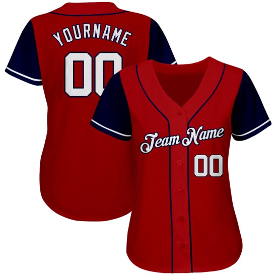 Maglia da baseball autentica personalizzata, tonalità bianco-blu navy, rossa, due Maglia da baseball autentica personalizzata, tonalità bianco-blu navy, rossa, due