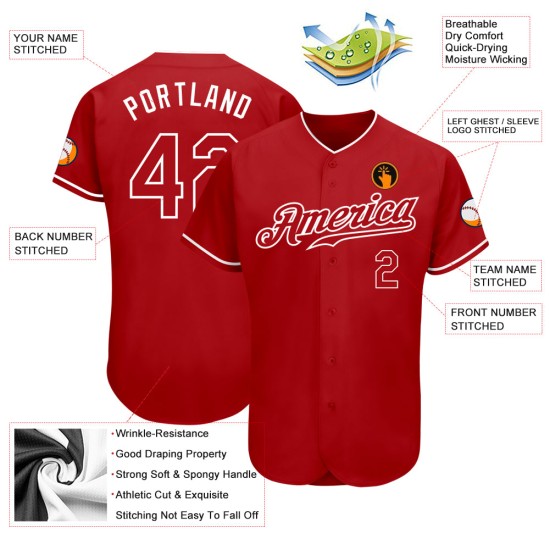 Maglia da baseball autentica rossa e bianca personalizzata Maglia da baseball autentica rossa e bianca personalizzata