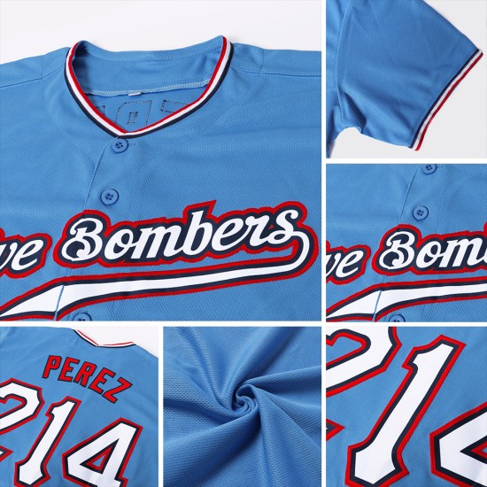 Maglia da baseball personalizzata autentica blu, bianca e rossa Maglia da baseball personalizzata autentica blu, bianca e rossa
