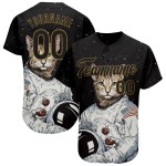 Maglia da baseball personalizzata con motivo oro autentico, nera e antica, 3D, astronauta nero Maglia da baseball personalizzata con motivo oro autentico, nera e antica, 3D, astronauta nero
