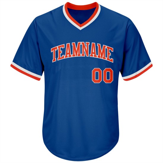 Maglia personalizzata da baseball a costine Royal Authentic Throwback Arancione-Bianco Maglia personalizzata da baseball a costine Royal Authentic Throwback Arancione-Bianco