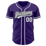 Maglia da baseball a righe bianche e grigie, autentica, viola e nera, personalizzata Maglia da baseball a righe bianche e grigie, autentica, viola e nera, personalizzata