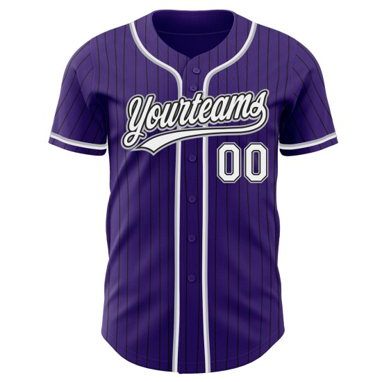 Maglia da baseball a righe bianche e grigie, autentica, viola e nera, personalizzata Maglia da baseball a righe bianche e grigie, autentica, viola e nera, personalizzata