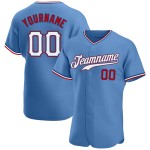 Maglia da baseball personalizzata autentica blu, bianca e rossa Maglia da baseball personalizzata autentica blu, bianca e rossa