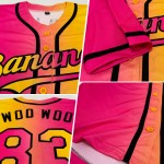 Maglia da baseball autentica, sfumata, personalizzata, gialla, rosa e nera Maglia da baseball autentica, sfumata, personalizzata, gialla, rosa e nera