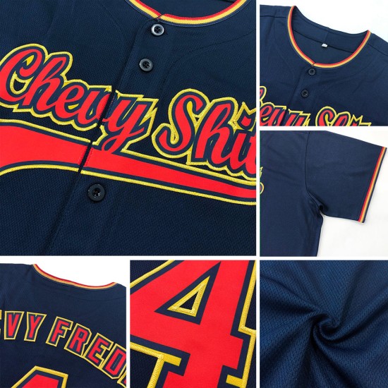 Maglia da baseball blu navy-rossa personalizzata, autentica blu navy Maglia da baseball blu navy-rossa personalizzata, autentica blu navy