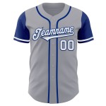 Maglia da baseball autentica personalizzata, bianca e blu, due toni di grigio Maglia da baseball autentica personalizzata, bianca e blu, due toni di grigio