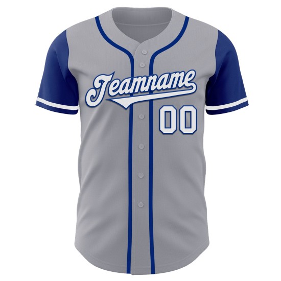 Maglia da baseball autentica personalizzata, bianca e blu, due toni di grigio Maglia da baseball autentica personalizzata, bianca e blu, due toni di grigio