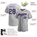 Maglia da baseball personalizzata autentica grigia viola-nera Maglia da baseball personalizzata autentica grigia viola-nera