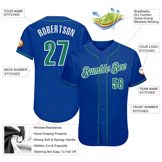 Maglia da baseball Kelly verde-bianca personalizzata autentica Royal Maglia da baseball Kelly verde-bianca personalizzata autentica Royal