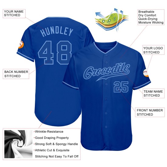 Maglia da baseball personalizzata autentica blu reale, blu chiaro Maglia da baseball personalizzata autentica blu reale, blu chiaro