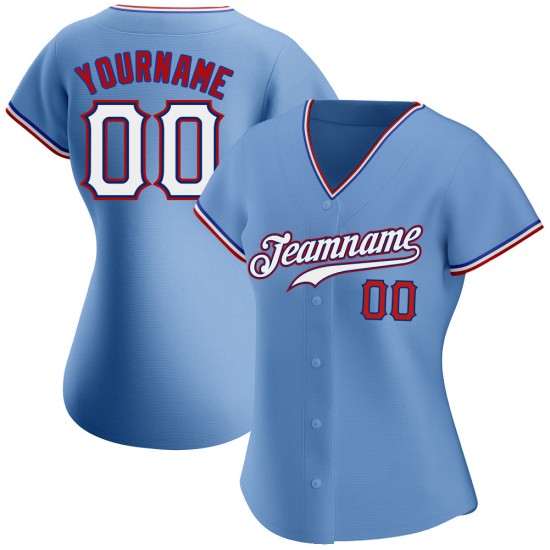 Maglia da baseball personalizzata autentica blu, bianca e rossa Maglia da baseball personalizzata autentica blu, bianca e rossa