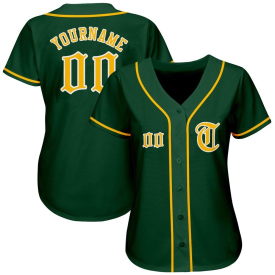 Maglia da baseball personalizzata autentica oro-bianca verde Maglia da baseball personalizzata autentica oro-bianca verde