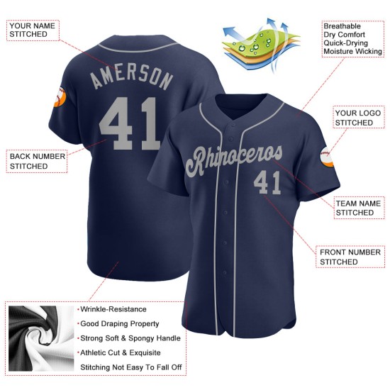 Maglia da baseball personalizzata blu navy autentica grigia Maglia da baseball personalizzata blu navy autentica grigia