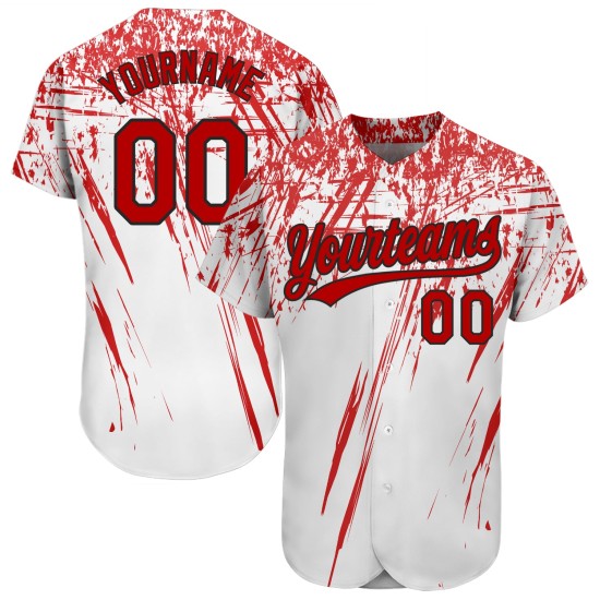 Maglia da baseball personalizzata autentica, rossa e nera, con motivo 3D, bianca Maglia da baseball personalizzata autentica, rossa e nera, con motivo 3D, bianca